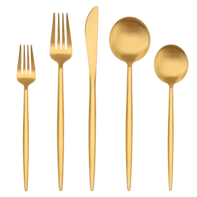 BEGEEL Matte Gold Silverware Set,BEGEEL 20-Piece Stainless Steel Flatware Set for 4, Satin Finish Tableware Cutlery Set,Premium Utensil Set,Utensil Sets for Kitchen Home and Restaurant,Dishwasher Safe - Image 1